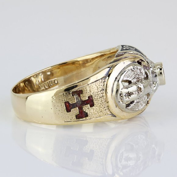 Vintage 11k Yellow Gold Two-Headed Eagle 32nd Degree Freemason Diamond Ring - Picture 3 of 9